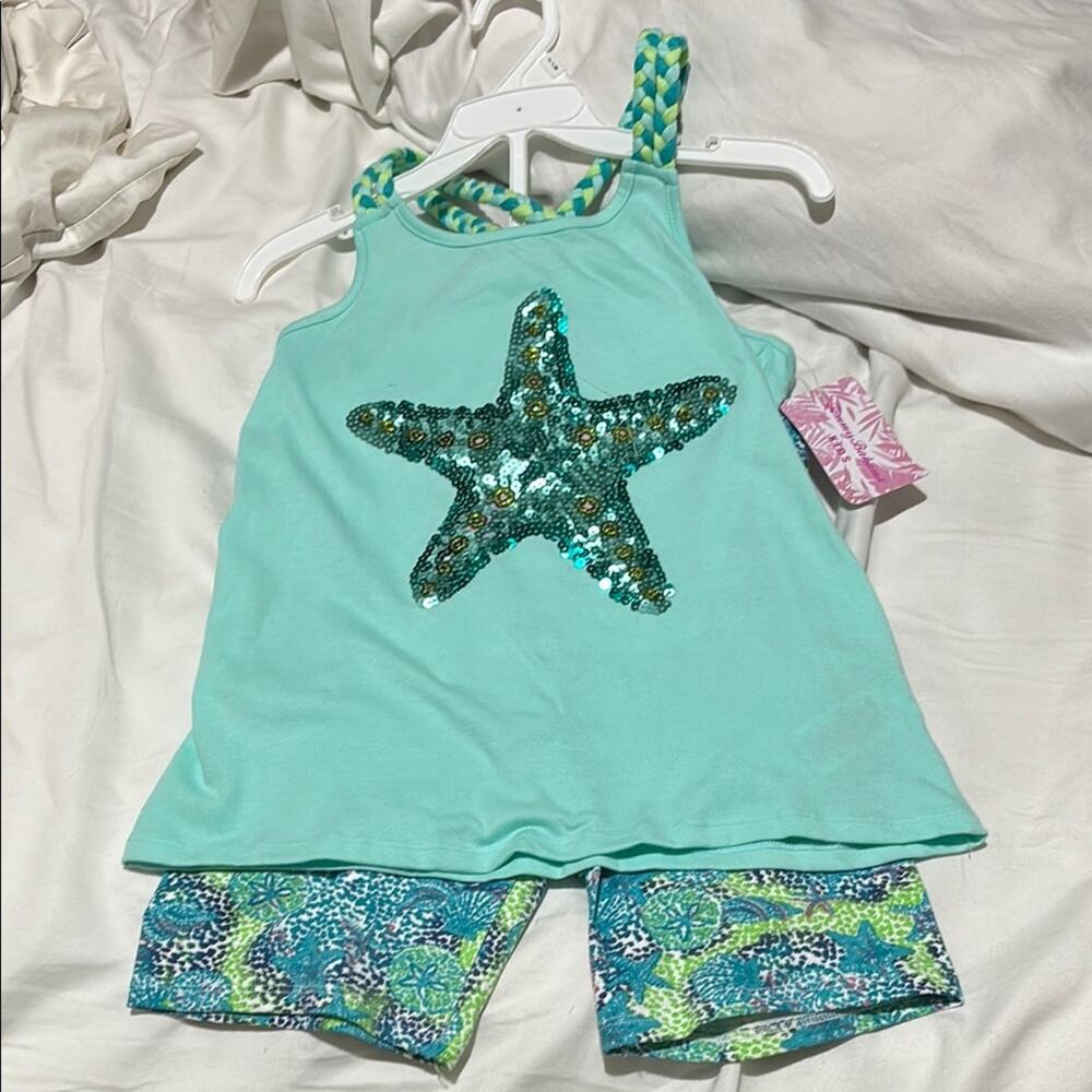 Tommy Bahama M 7/8 Teal and Lime Patterned Shorts with starfish sequin tank nwt